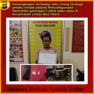 Tim Tarantula Kapolres Tanah Datar Meringkus Pria FF Di Duga Mengedarkan Sabu Sabu.