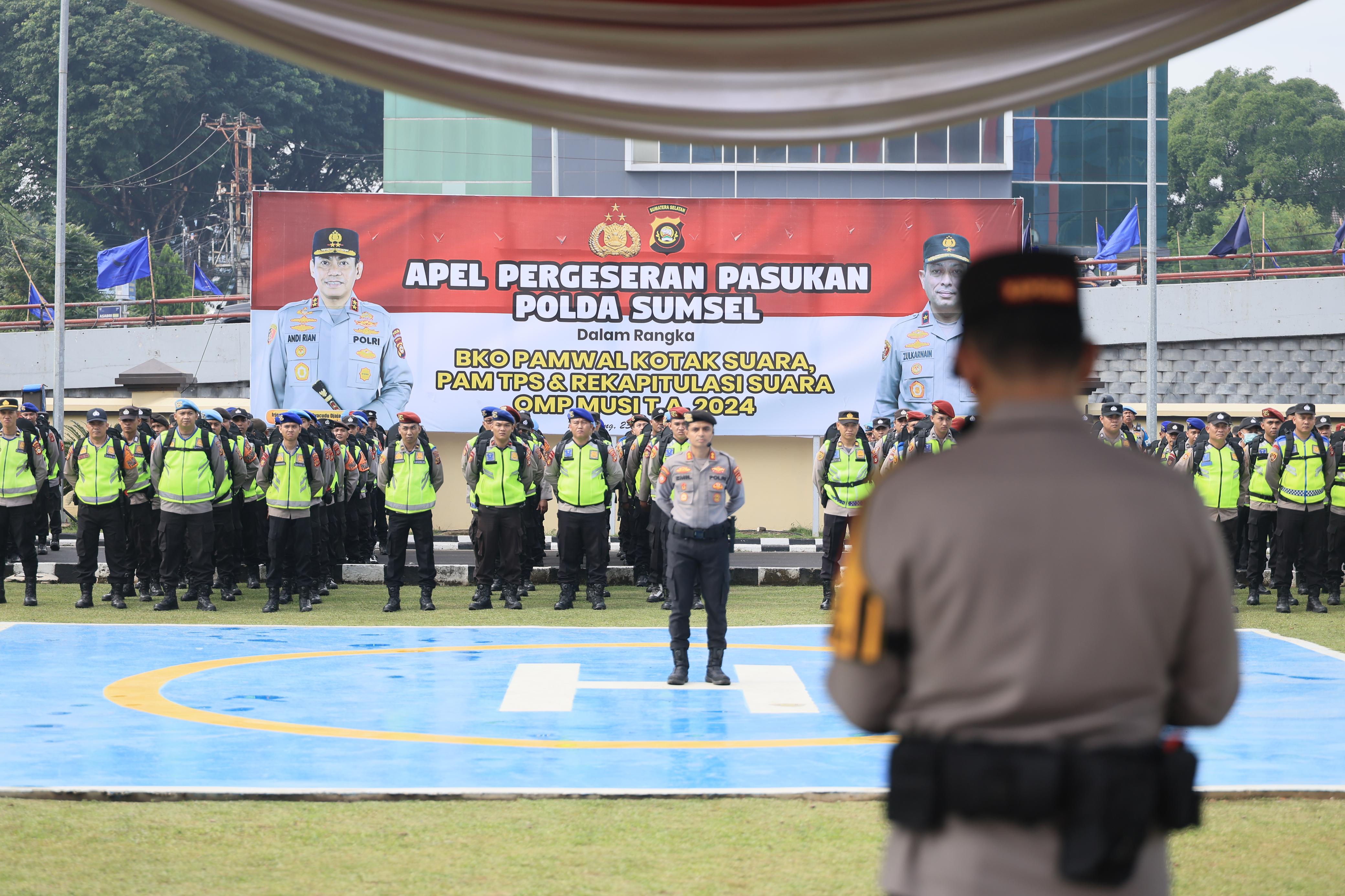 Polda Sumsel Apel Pergeseran yang bertugas Pengamanan Pemungutan Suara di TPS.