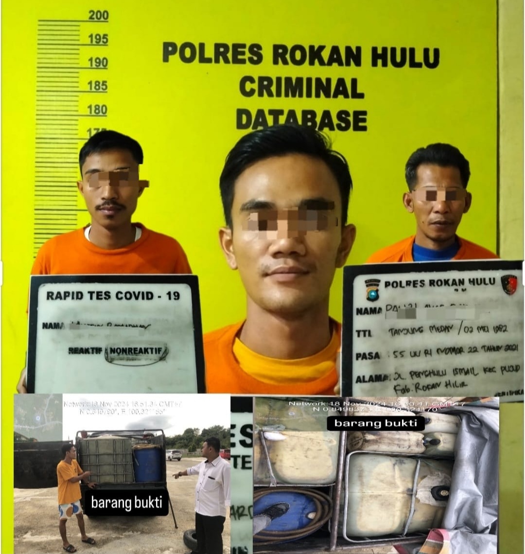 Satreskrim Polres Rohul Amankan 3 Pelaku Tindak Pidana BBM Dengan Barang Bukti Ribuan Liter BBM Bersubsidi 