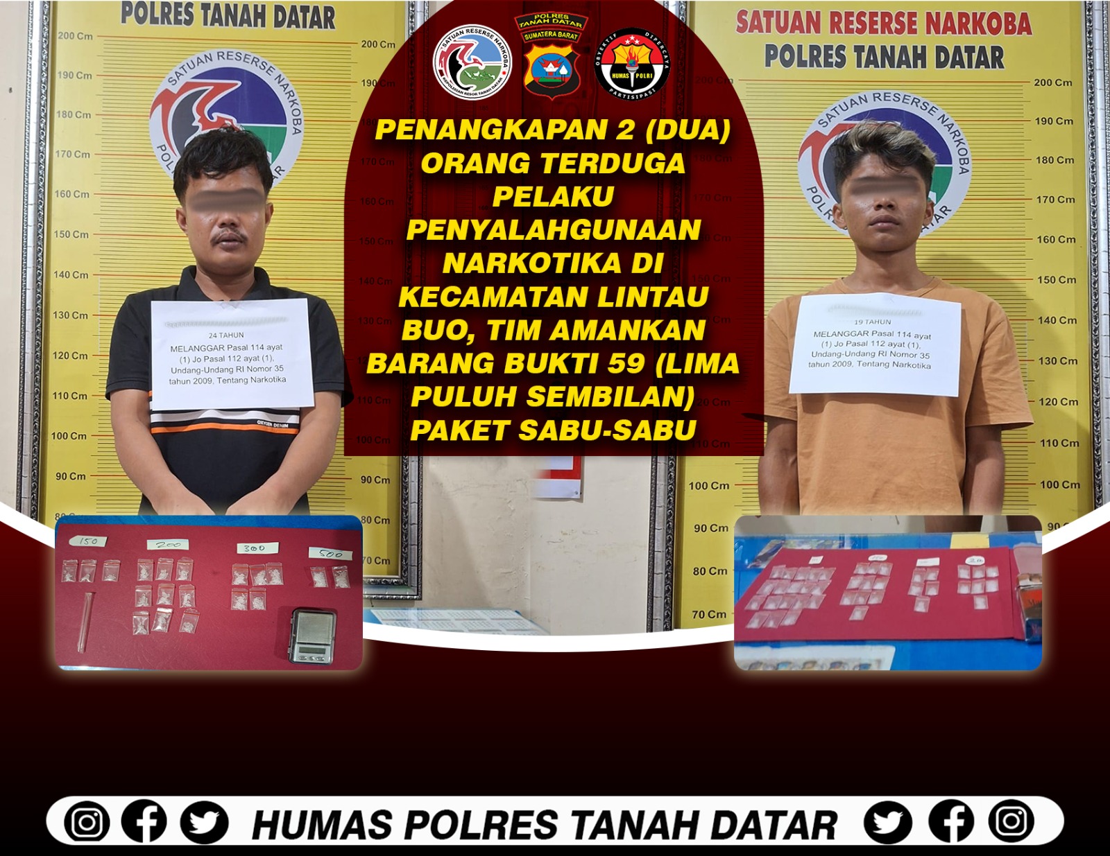 Tim Tarantula Sat Res Narkoba Polres Tanah Datar Mengamankan dua Orang Di Duga Pelaku Tindak Pidana Penyalagunaan Narkotika Sabu-Sabu