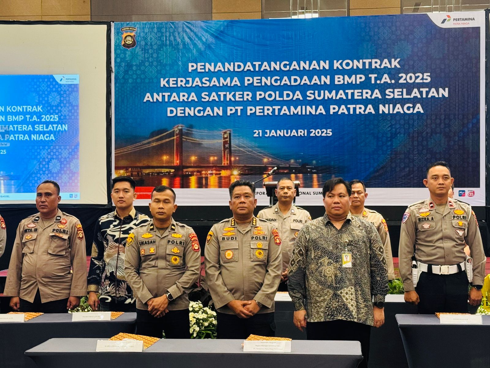 Dukung Operasional, Kepala Biro Logistik Polda Sumsel dan PT Pertamina Patra Niaga Tandatangani Kontrak Kerjasama Pengadaan BMP