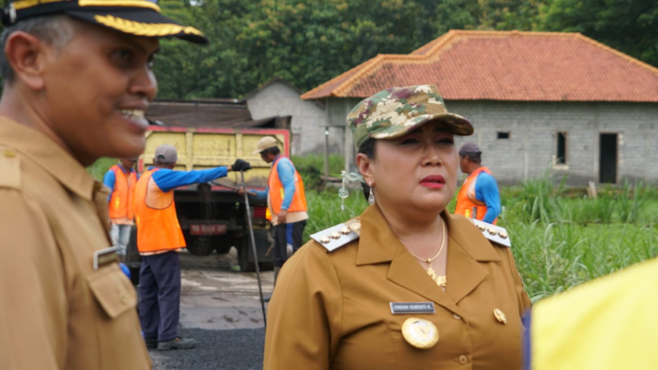Bupati Gunungkidul, Endah Subekti Kuntariningsih melakukan peninjauan terhadap ruas Jalan