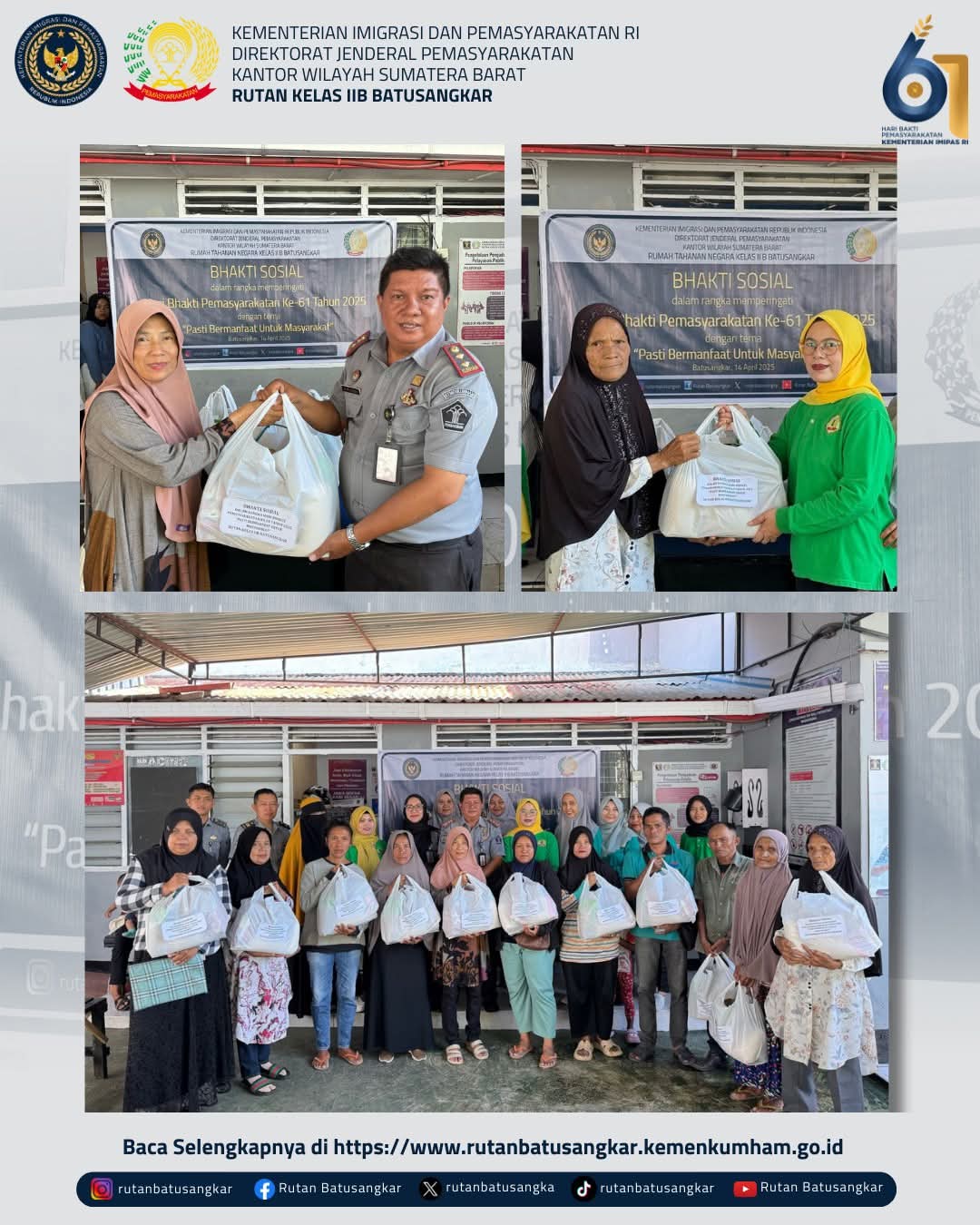 Hari Bhakti Permasyarakatan Rutan Kelas IIB Batusangkar Gelar Bakti Sosial