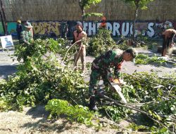 TNI Dan Pemerintah Kota Surakarta Serta Warga Masyarakat Kerja Bakti Perempelan Pohon Untuk Mitigasi Bencana