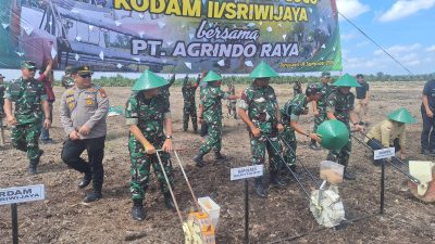 Polsek mariana monitoring dan pengamanan,penanaman padi Gogo di PT Agrindo raya desa pematang palas kec Banyuasin l kab Banyuasin.