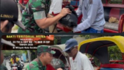 Bakti Teritorial Prima HUT Ke-80 TNI, Dandim 0735/Surakarta Gelar Jum’at Berkah Berikan Bantuan Paket Sembako Kepada Tukang Becak
