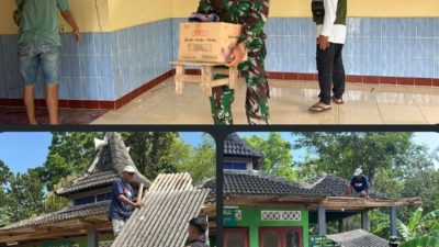 TNI Dan Warga Bergotong Royong Rehab Mushola Di Lokasi TMMD Reguler Ke-126 Kodim 0730/Gunungkidul.