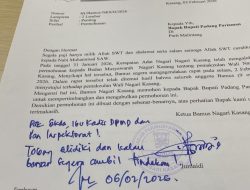 Bamus Nagari Kasang Layangkan Surat Permohonan Pemberhentian Wali Nagari Kasang ke Bupati