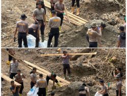Bantu Pemulihan Pasca Bencana Aceh, Sat Brimob Polda Sumsel Bangun Huntara di Gayo Lues