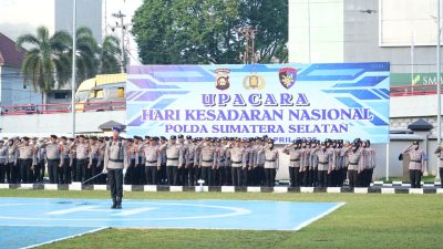 Implementasi Semangat Berbuat Baik, Polda Sumsel Perkuat Nasionalisme Melalui Upacara Hari Kesadaran Nasional
