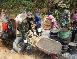 Kodim 073/Kulon Progo Karya Bakti Bangun Rabat Beton Jalan Peringati HUT TNI dan HUT Kodam IV/Diponegoro
